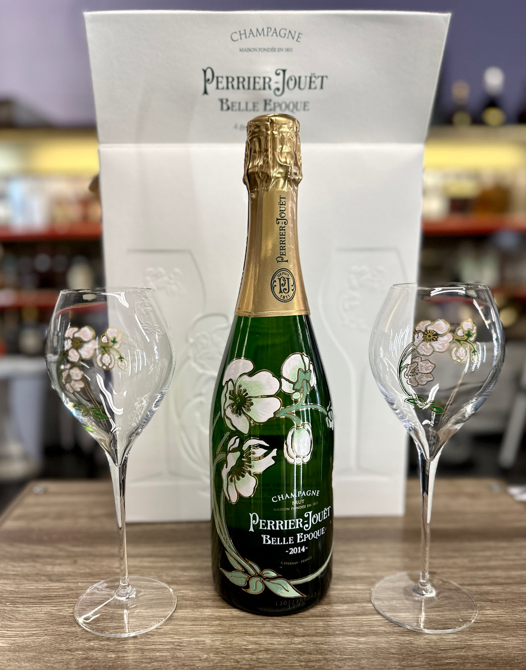 Perrier-Jouet Belle Epoque-Fleur de Champagne Millesime Brut 2014, gift set with 2 glasses